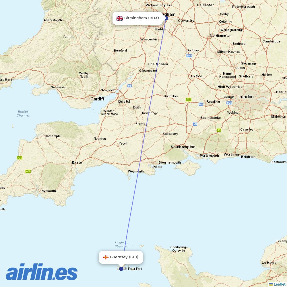 Aurigny at BHX route map