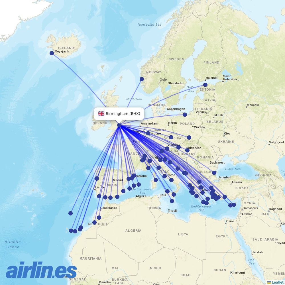 Jet2 at BHX route map