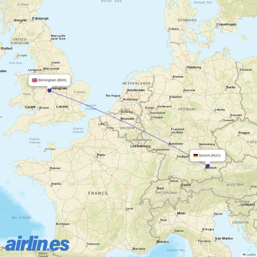 Lufthansa City Airlines from Birmingham Airport destination map