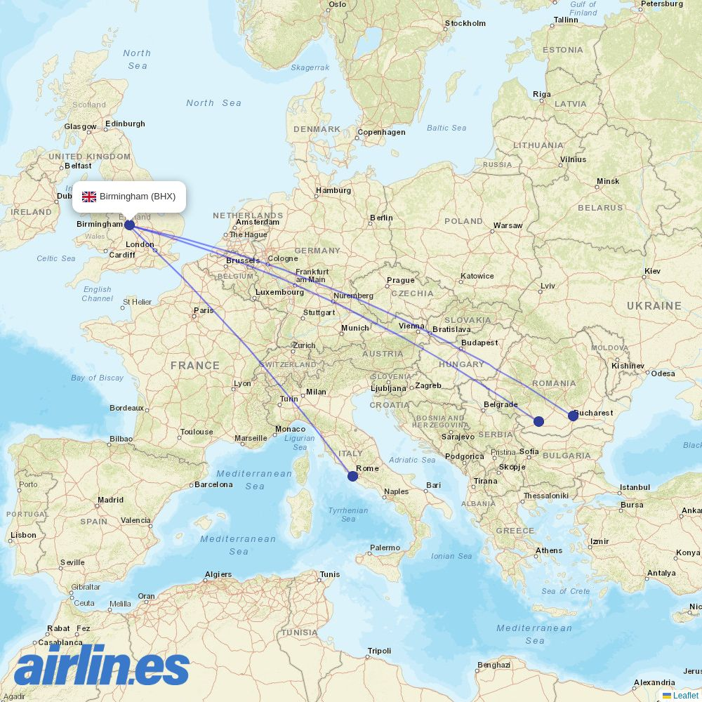 Wizz Air Malta from Birmingham Airport destination map