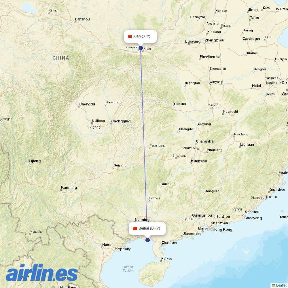 Air Changan from Beihai Airport destination map