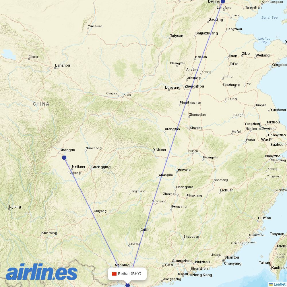 Air China from Beihai Airport destination map