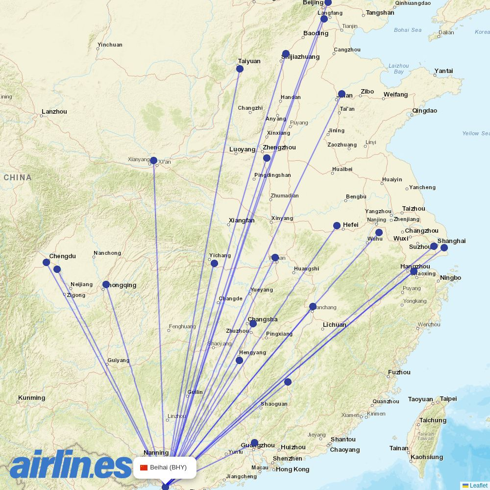 Xiamen Airlines from Beihai Airport destination map