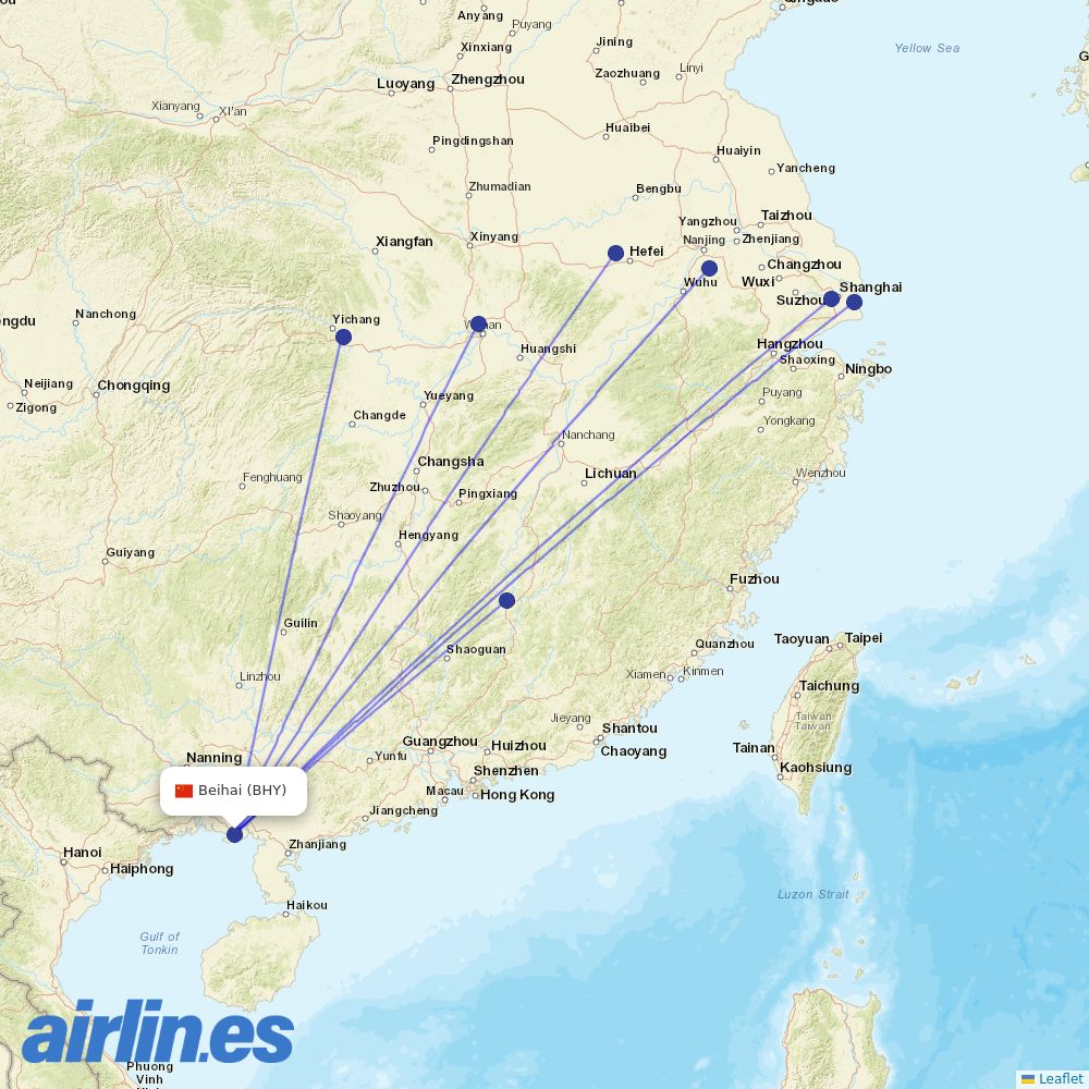 China Eastern Airlines from Beihai Airport destination map