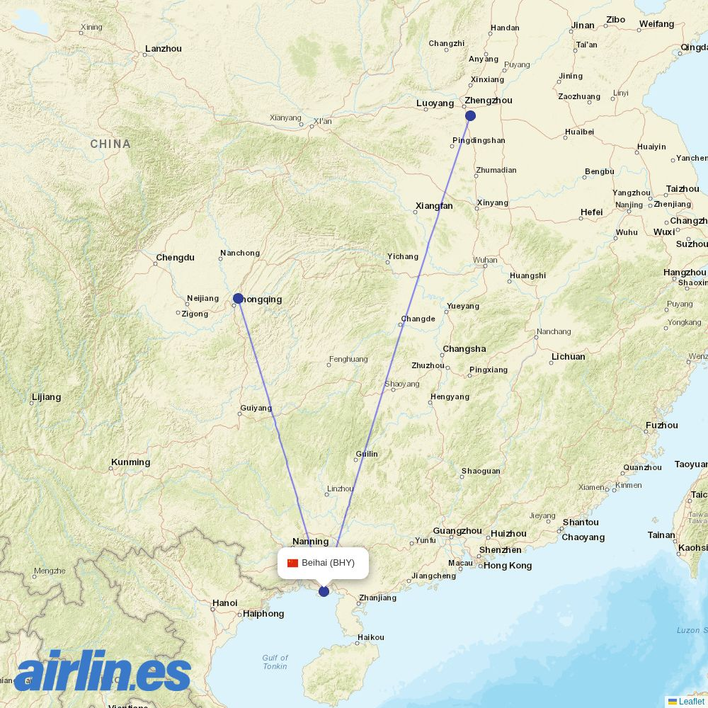 West Air (China) from Beihai Airport destination map