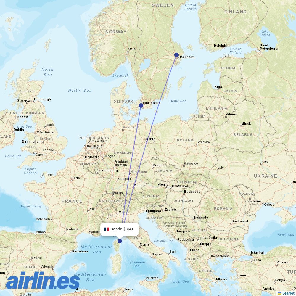 Norwegian Air Sweden from Poretta destination map