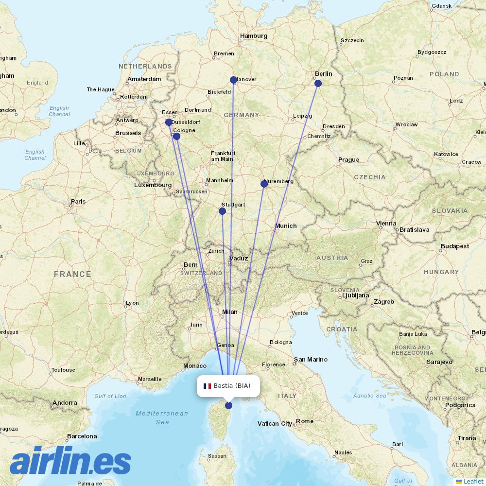 Eurowings from Poretta destination map