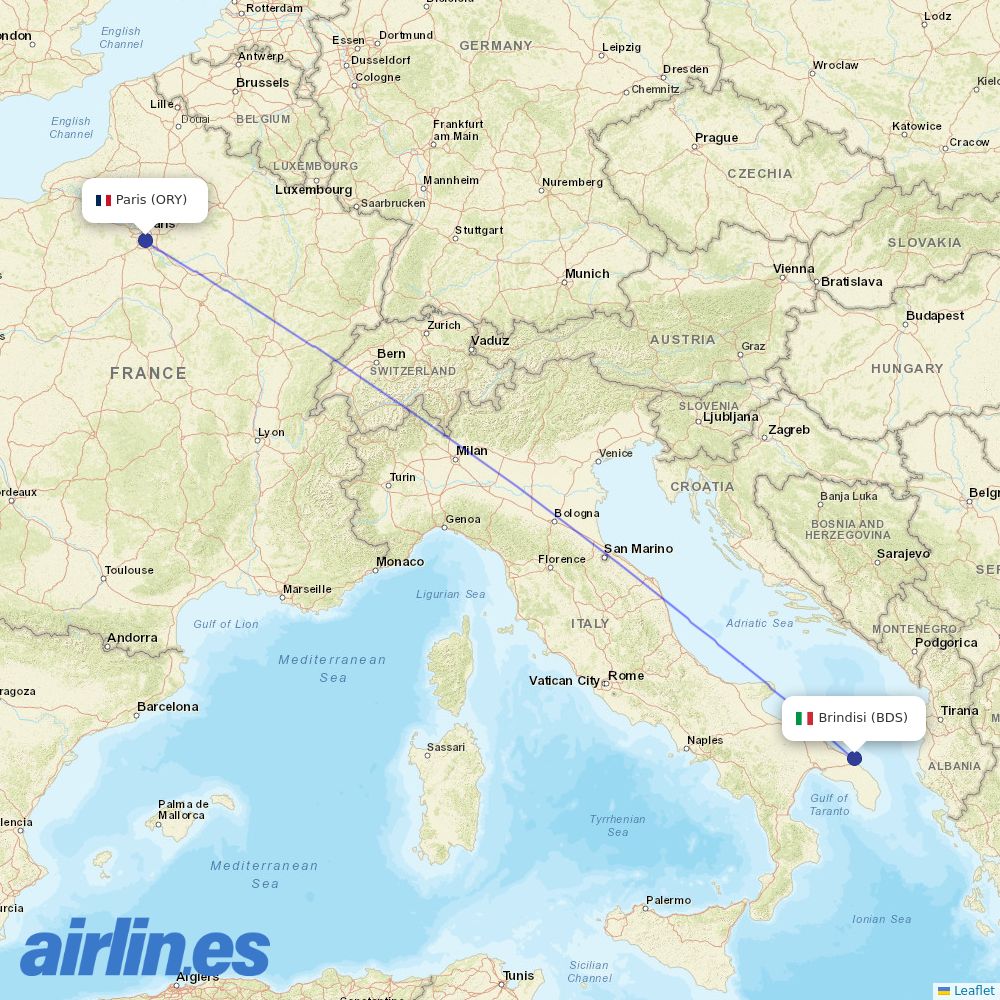 Transavia France from Poretta destination map