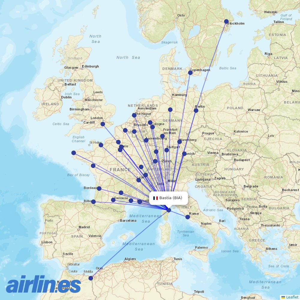 easyJet from Poretta destination map
