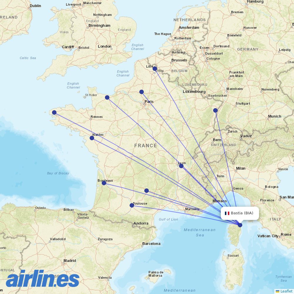Volotea from Poretta destination map