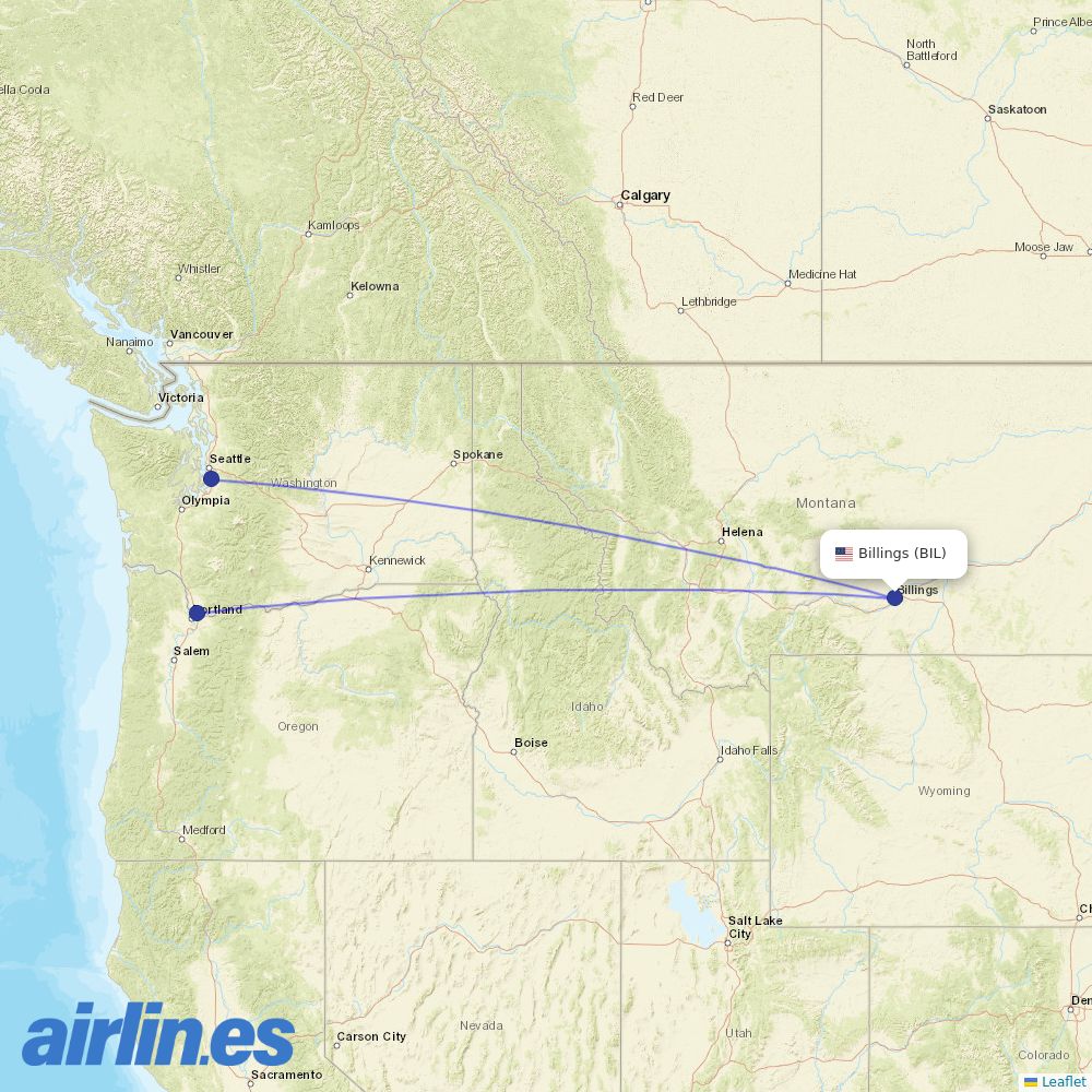 Alaska Airlines from Billings Logan International Airport destination map