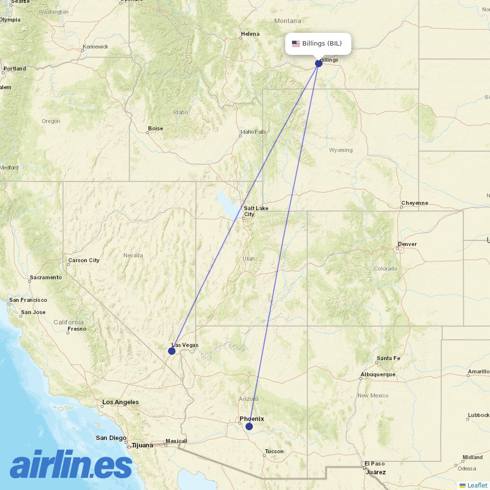 Allegiant Air from Billings Logan International Airport destination map