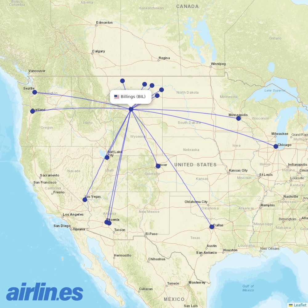 United Airlines from Billings Logan International Airport destination map