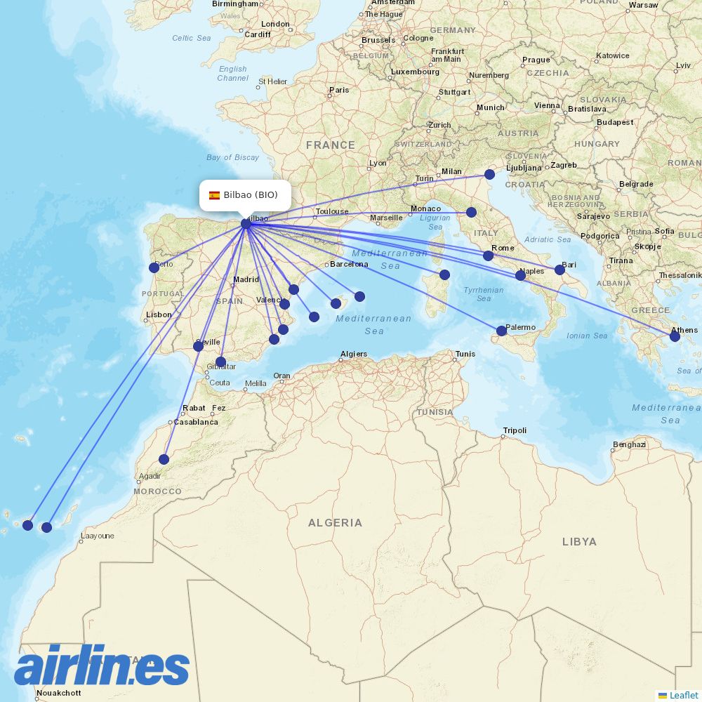 Volotea from Bilbao Airport destination map
