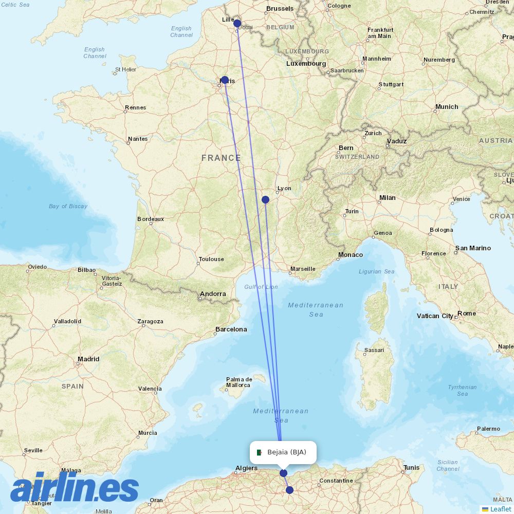 ASL Airlines France from Soummam destination map