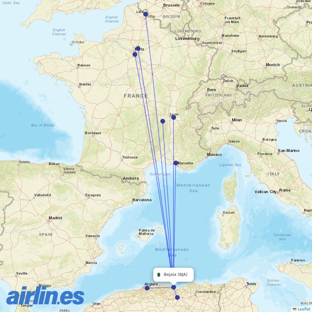 Air Algerie at BJA route map