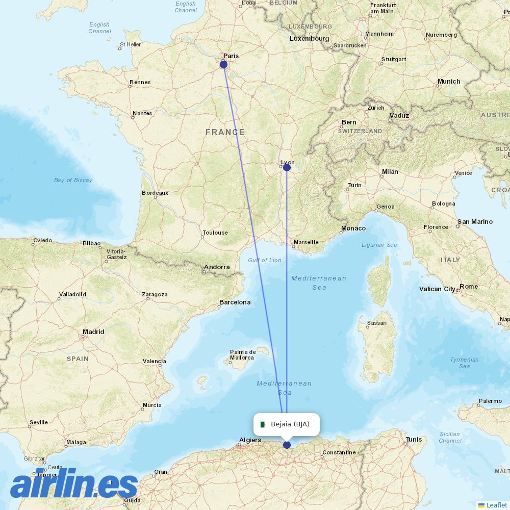 Transavia France from Soummam destination map
