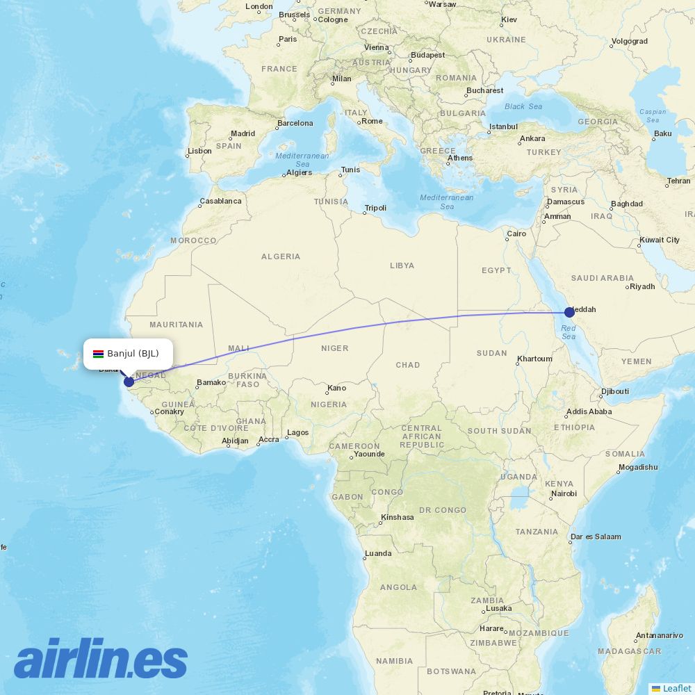 Air Senegal from Banjul International destination map