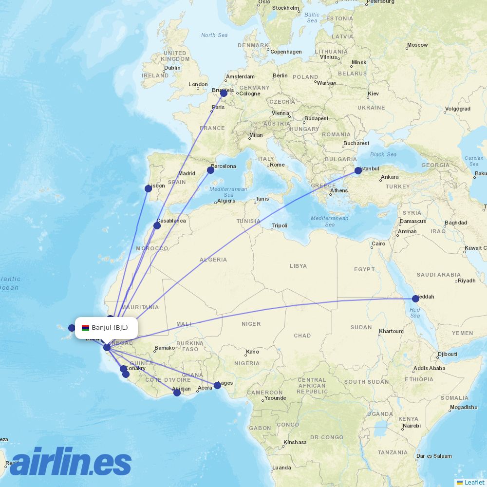 ASKY Airlines from Banjul International destination map