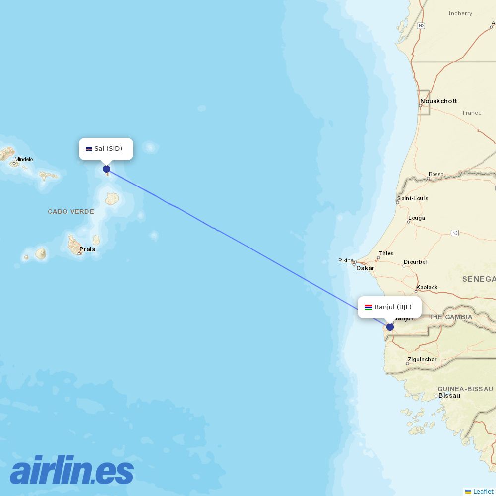 TUI fly Belgium from Banjul International destination map