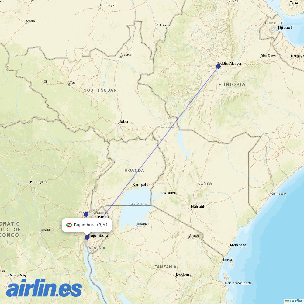 Ethiopian Airlines from Bujumbura International destination map