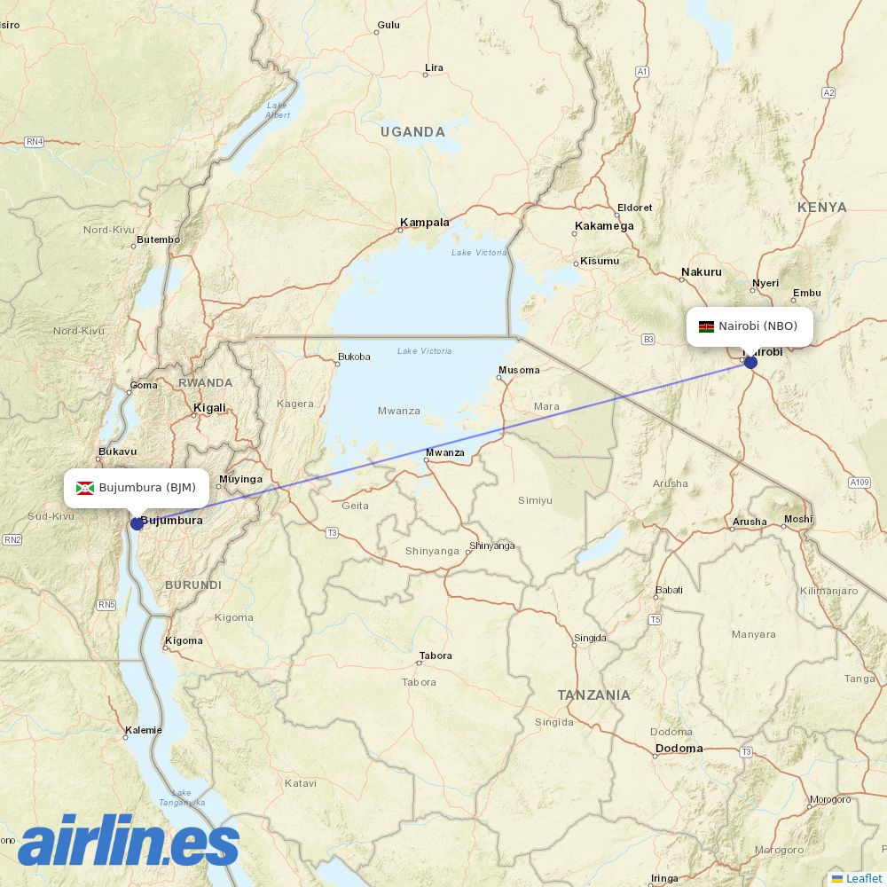 Kenya Airways from Bujumbura International destination map