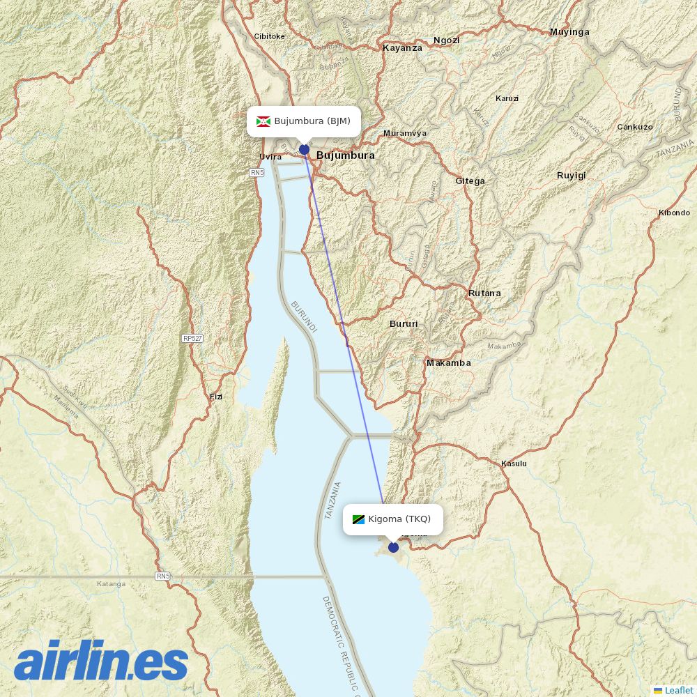 Air Tanzania from Bujumbura International destination map