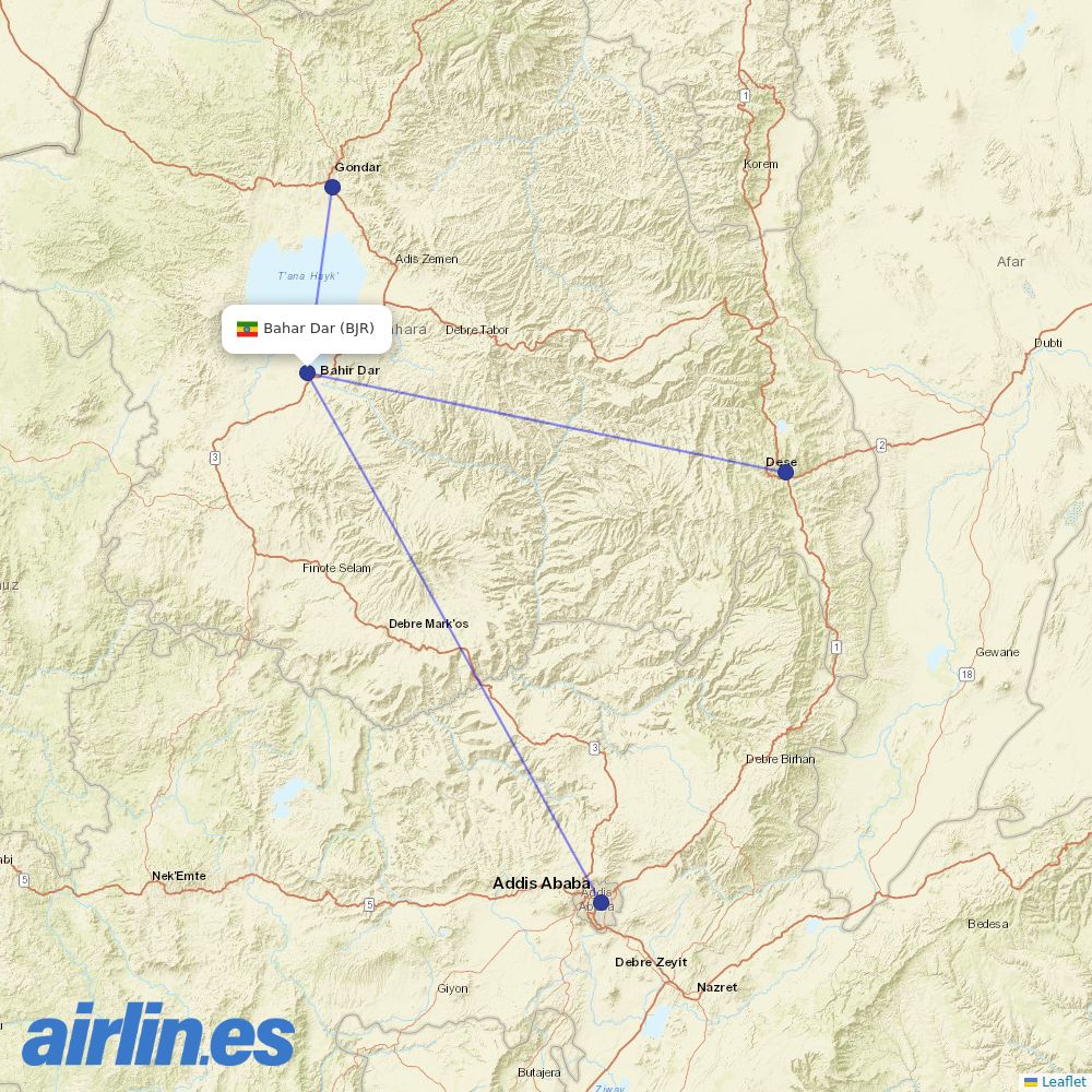 Ethiopian at BJR route map