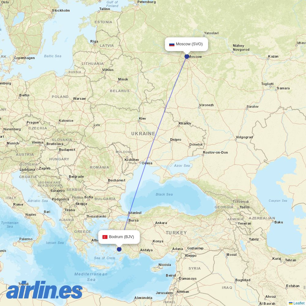 Aeroflot from Bodrum - Milas destination map