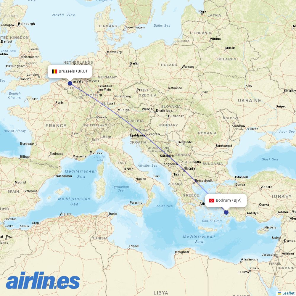 TUI fly Belgium from Bodrum - Milas destination map