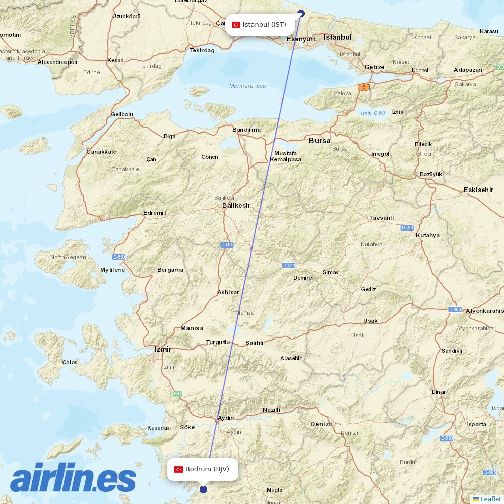 Turkish Airlines at BJV route map