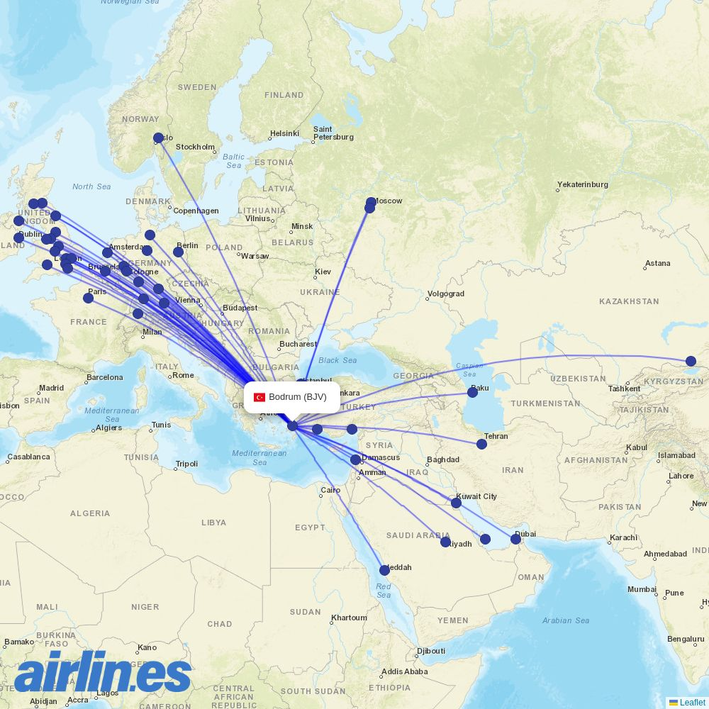 SunExpress from Bodrum - Milas destination map