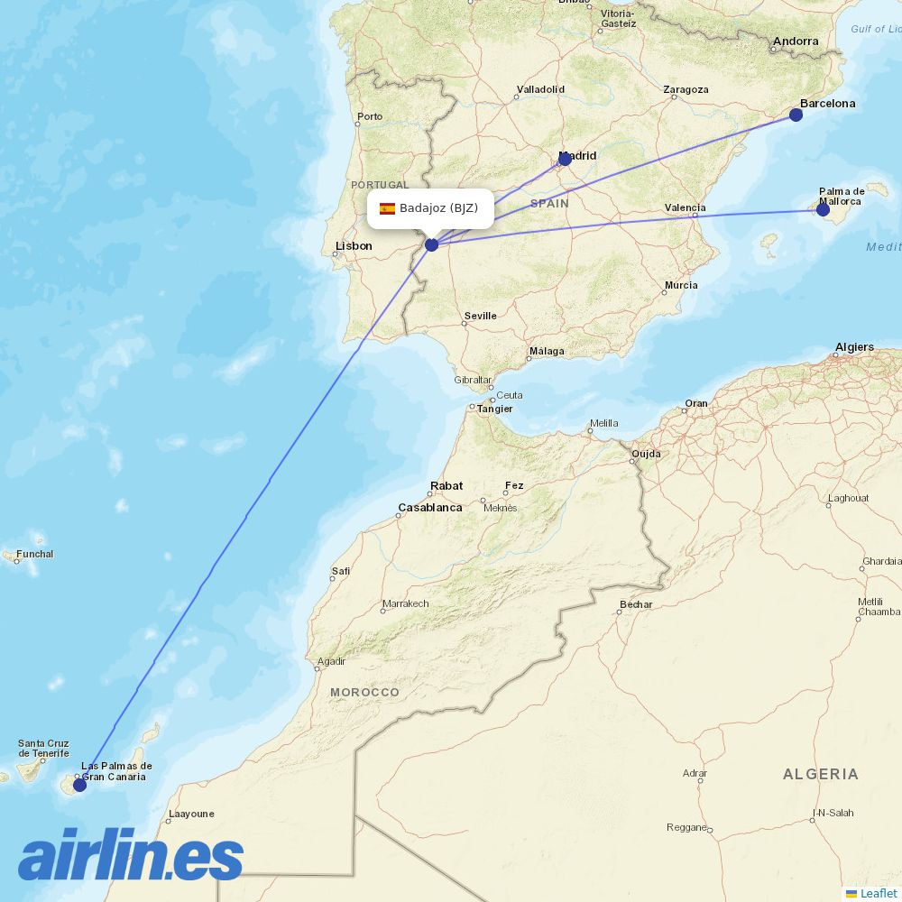 Iberia from Talavera La Real destination map