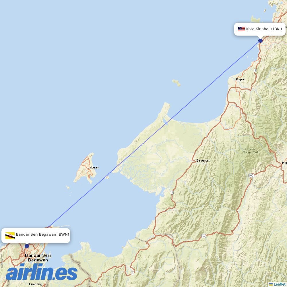 Royal Brunei Airlines from Kota Kinabalu International destination map