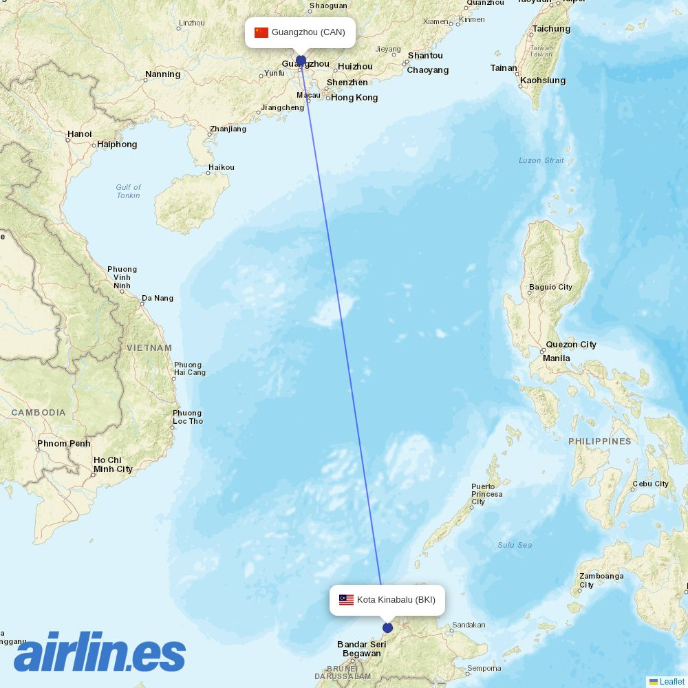China Southern Airlines from Kota Kinabalu International destination map