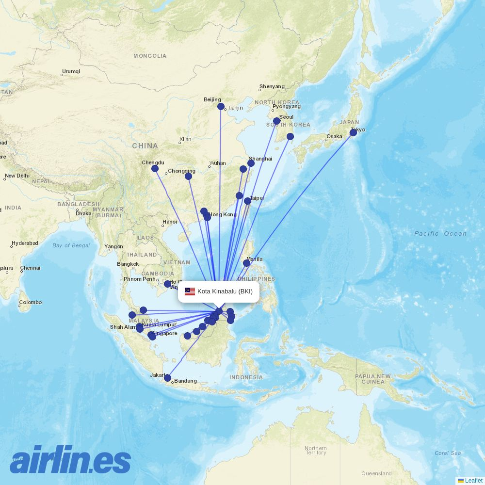 Indonesia AirAsia from Kota Kinabalu International destination map