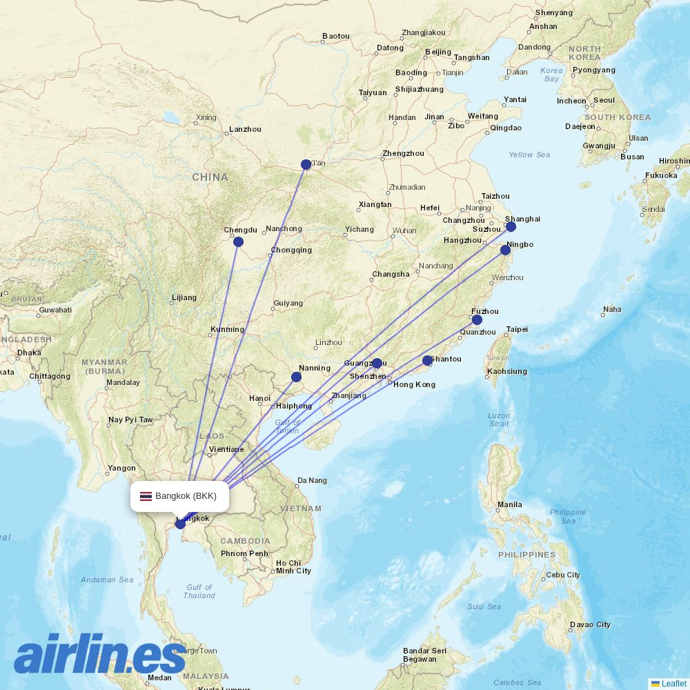 Spring Airlines from Suvarnabhumi Airport destination map