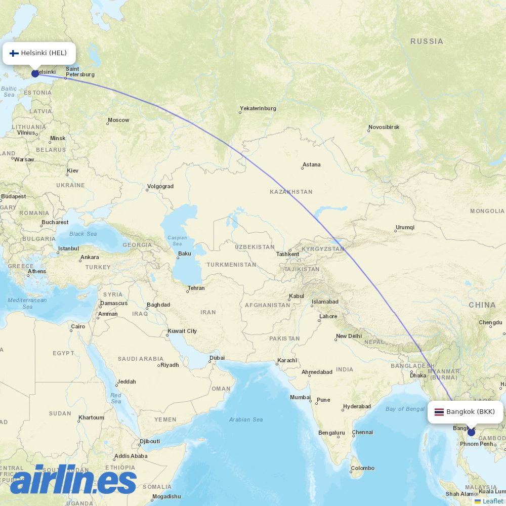 Finnair from Suvarnabhumi Airport destination map
