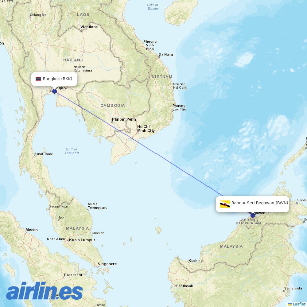 Royal Brunei Airlines at BKK route map
