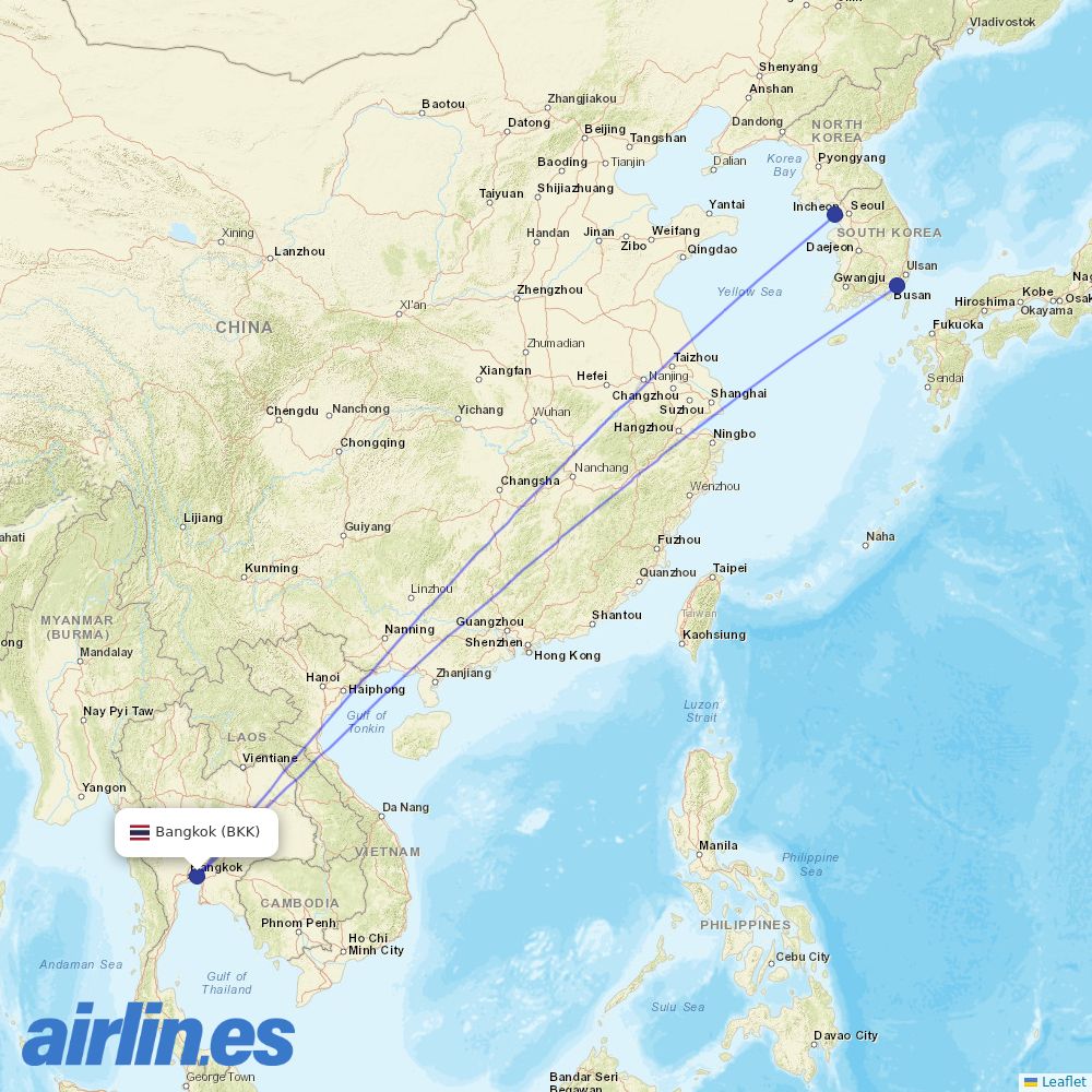 Air Busan from Suvarnabhumi Airport destination map