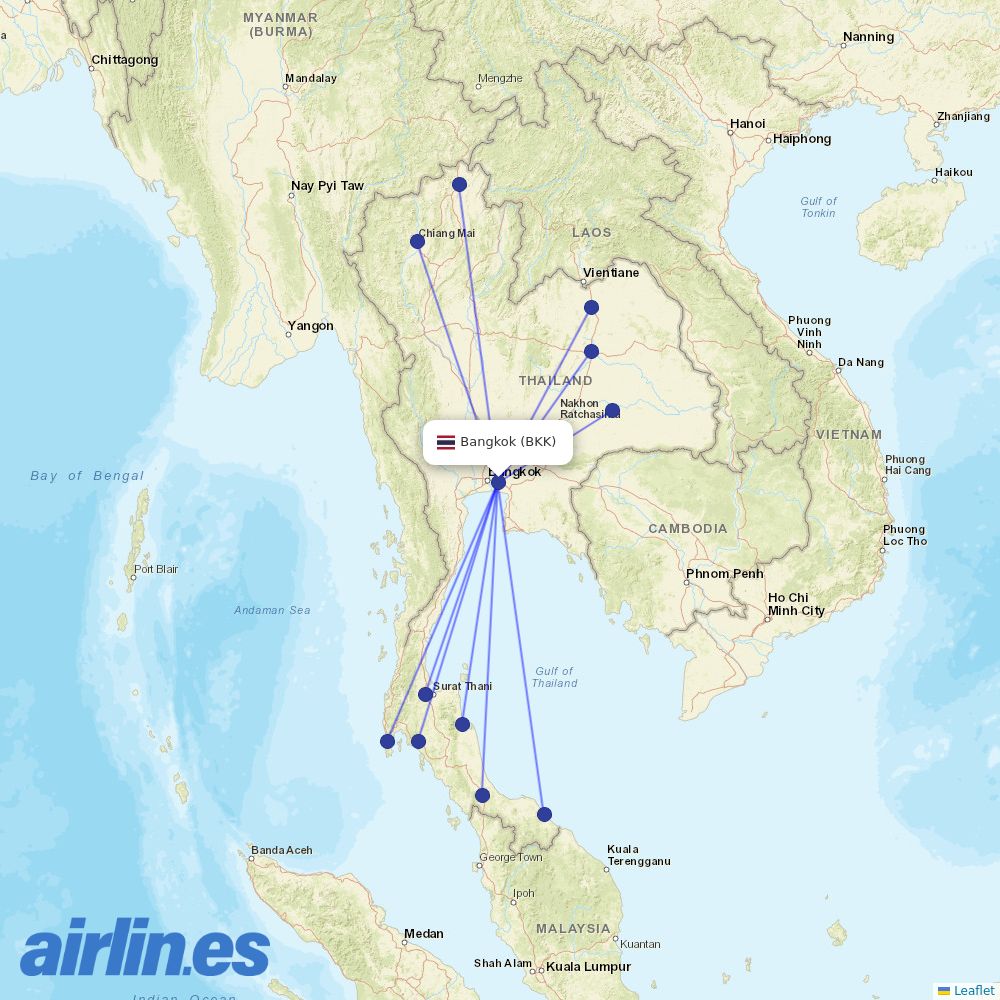 Thai AirAsia from Suvarnabhumi Airport destination map