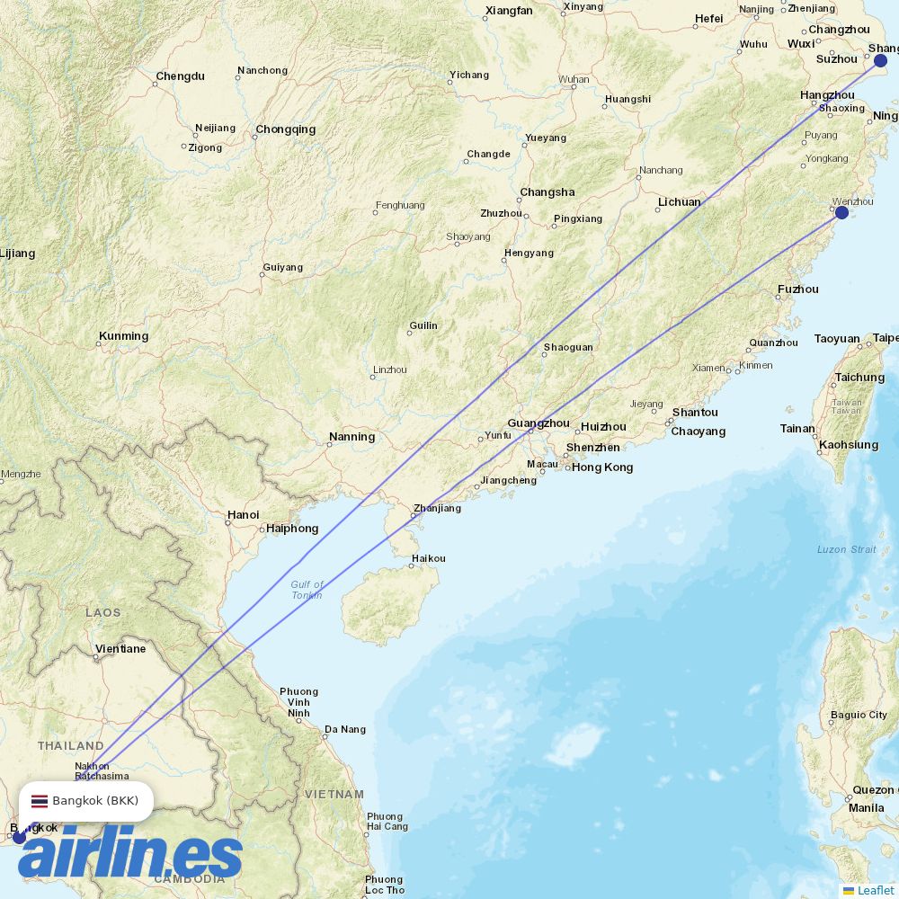Shanghai Airlines at BKK route map