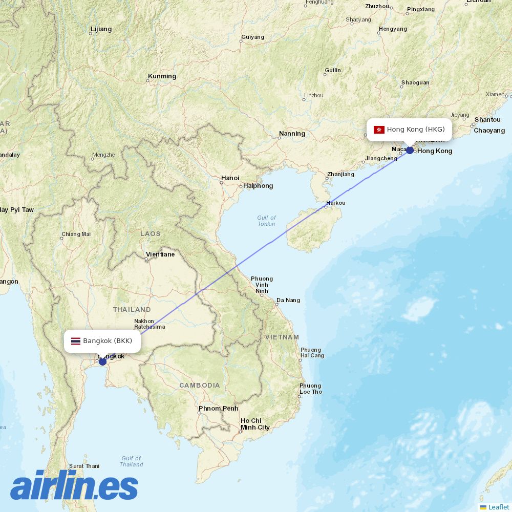 Hong Kong Airlines from Suvarnabhumi Airport destination map