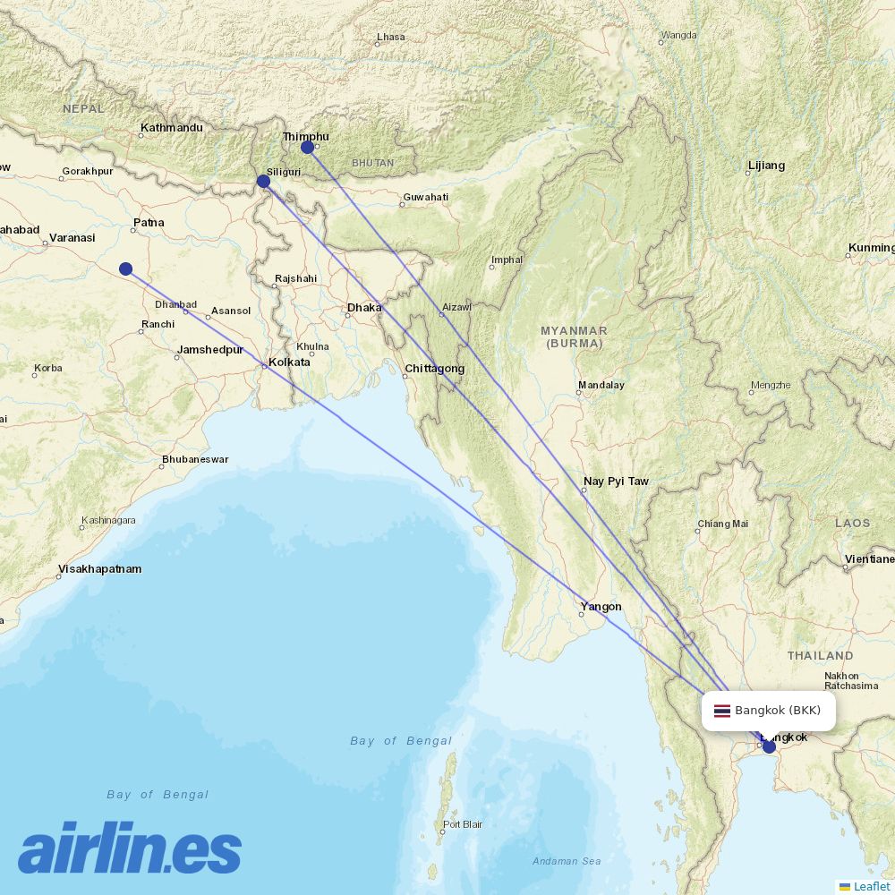 Drukair at BKK route map