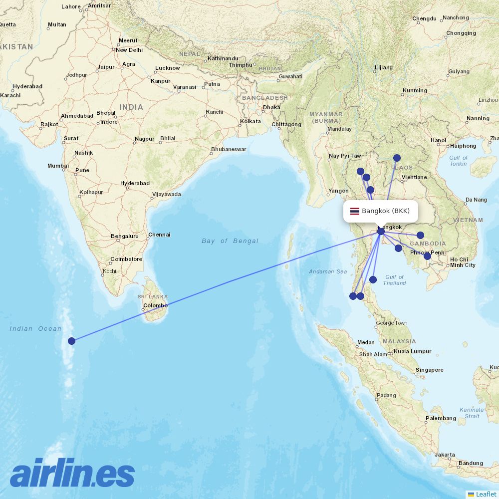 Bangkok Airways from Suvarnabhumi Airport destination map