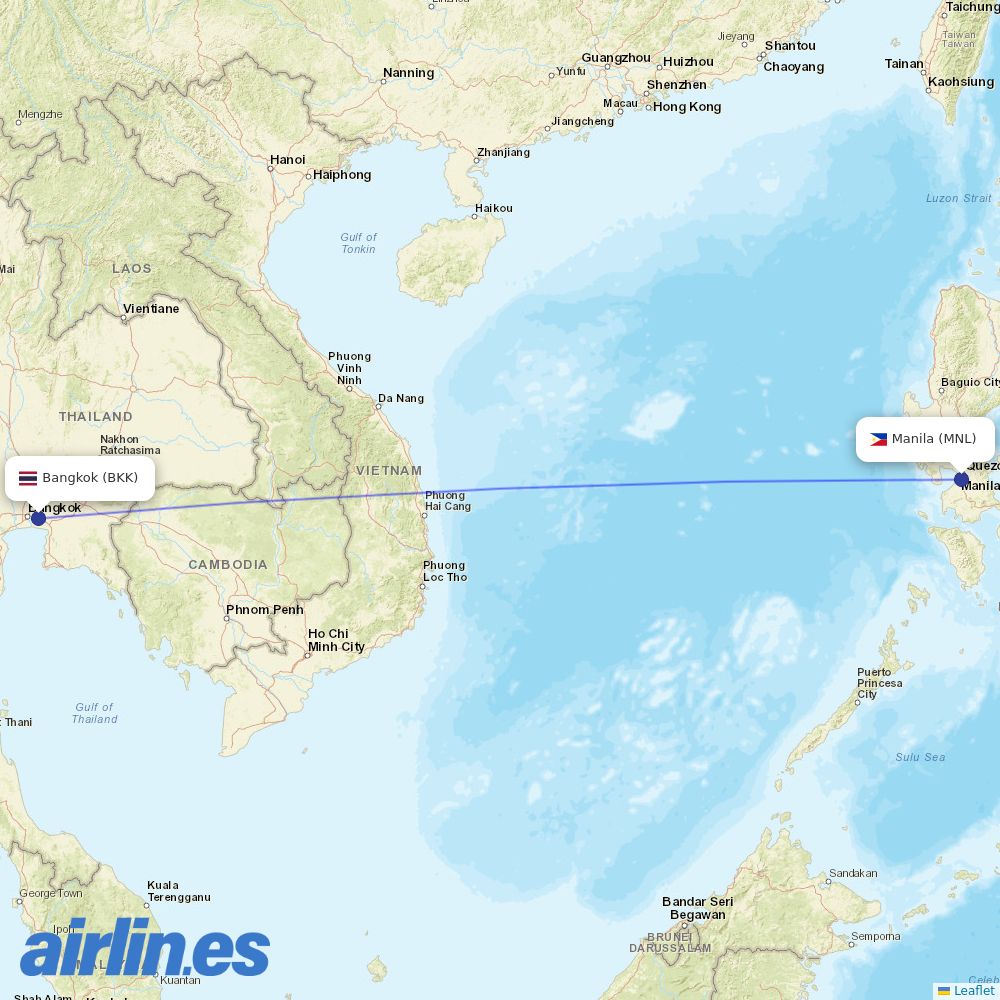 Philippine Airlines from Suvarnabhumi Airport destination map