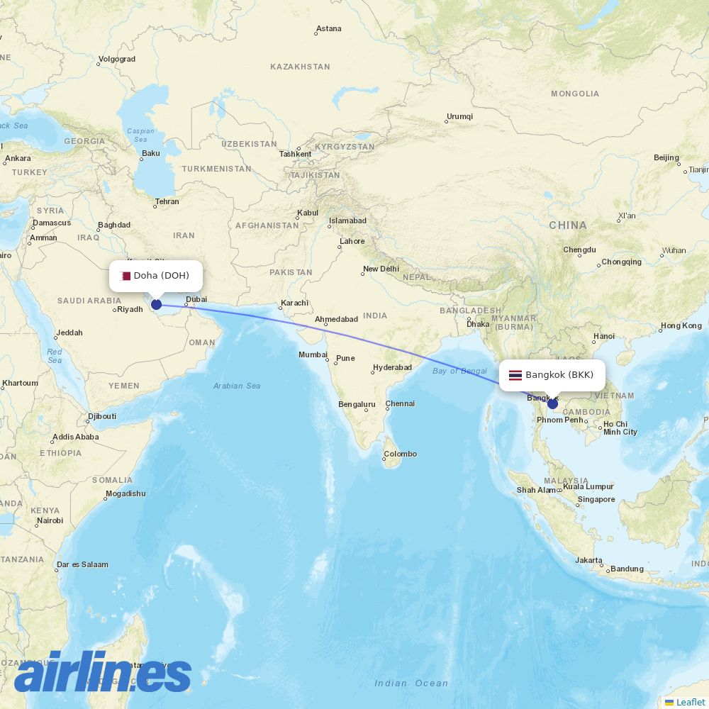 Qatar Airways at BKK route map