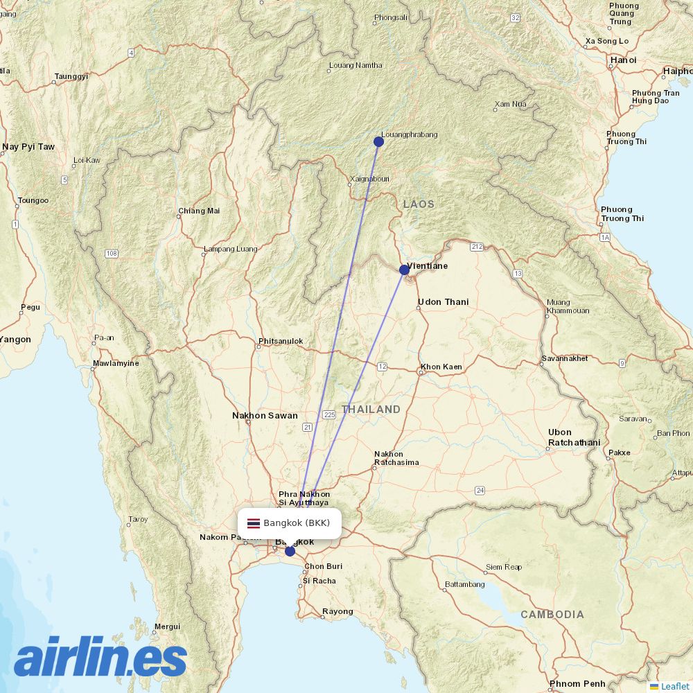 Lao Airlines at BKK route map
