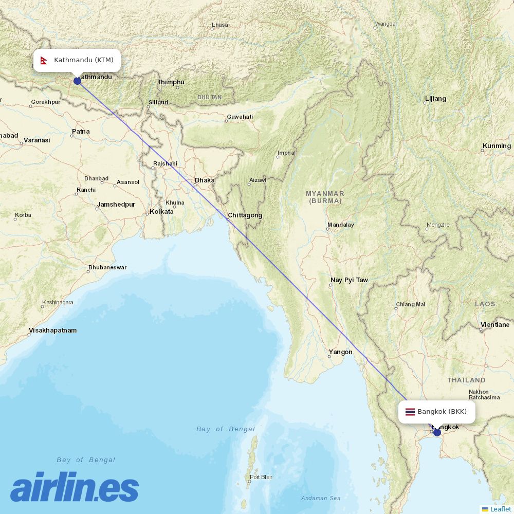Nepal Airlines at BKK route map