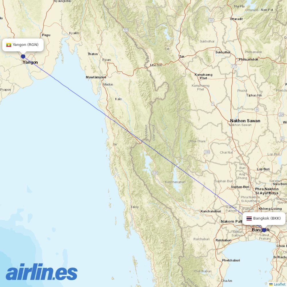 Myanmar National Airlines at BKK route map